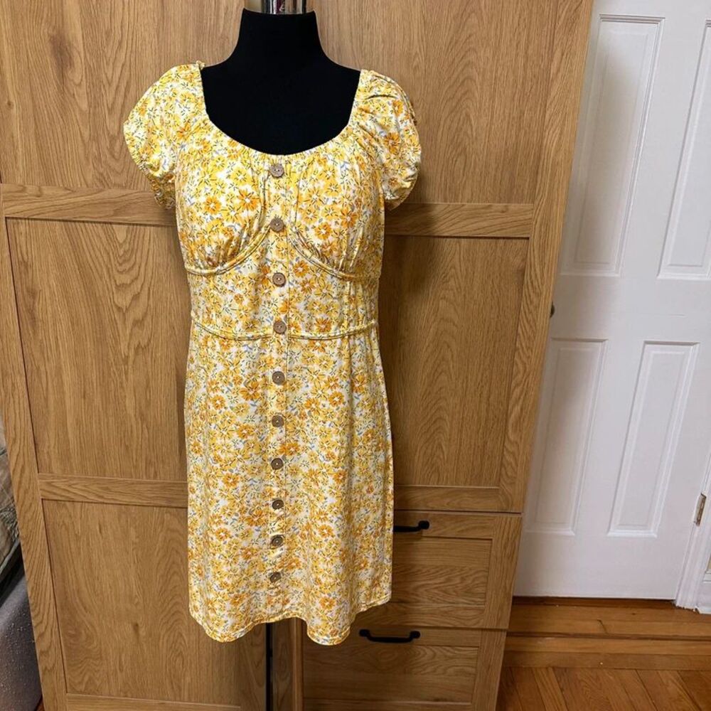 No Boundaries dress Floral Padded Bust Short Sleeve Cottagecore XL 15-17 a-line